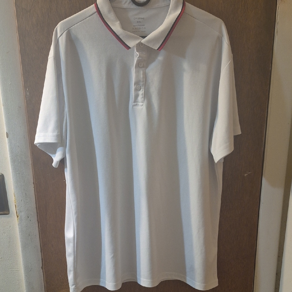 Men's White Polo Shirt with Red Collar